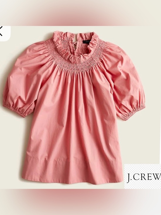 J. Crew Tops - J Crew Women’s Sz XL Pink Smocked Neck Puff-Sleeve Cotton Poplin Top